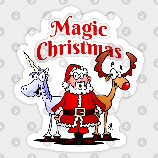 Magic Christmas: Santa, reindeer and a unicorn Sticker by Cardvibes